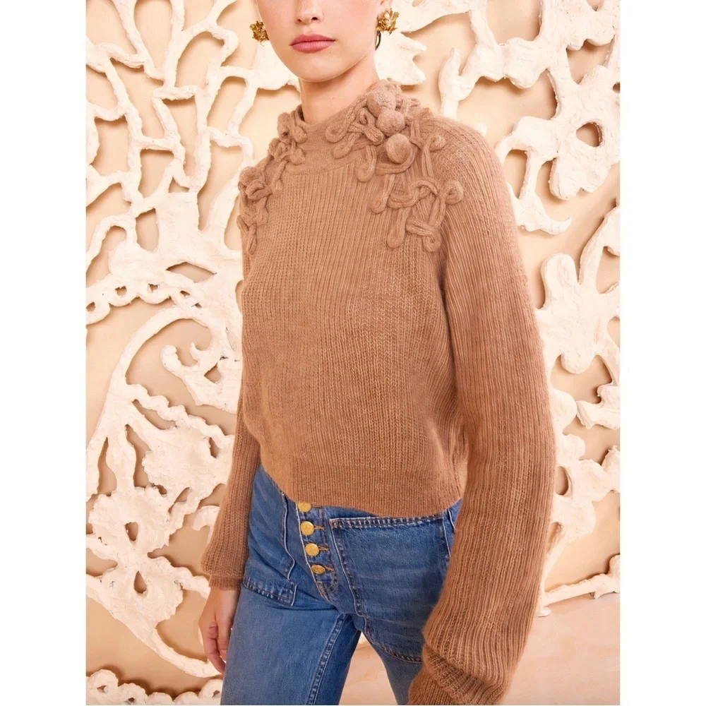 NWOT Ulla Johnson Alpaca-Blend Embroidered Long-Sleeve Reina Pullover Sweater - Picture 4 of 6